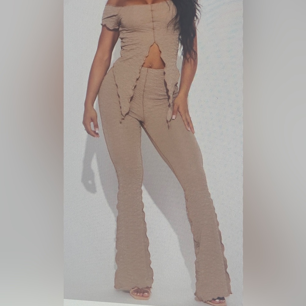 Fashion Nova Taupe Say no More Textured Pant Set (BRAND NEW)